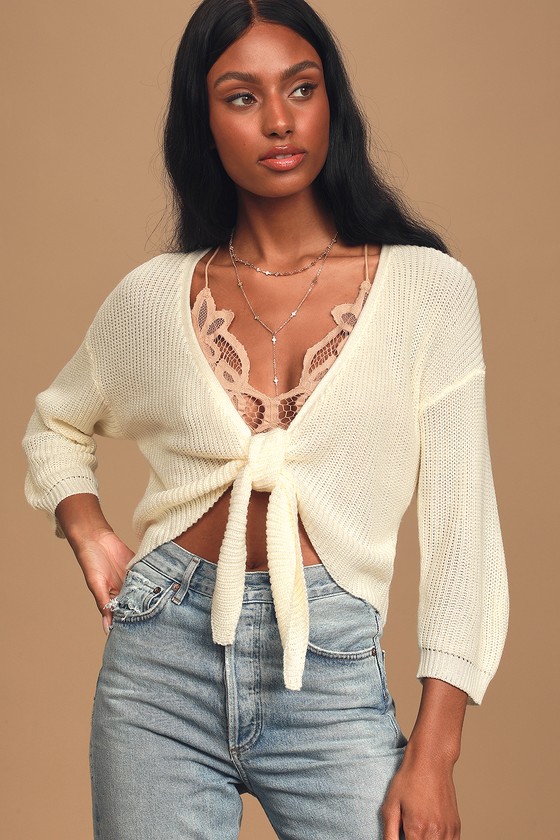 Ivory Sweater - Tie-Front Sweater ...